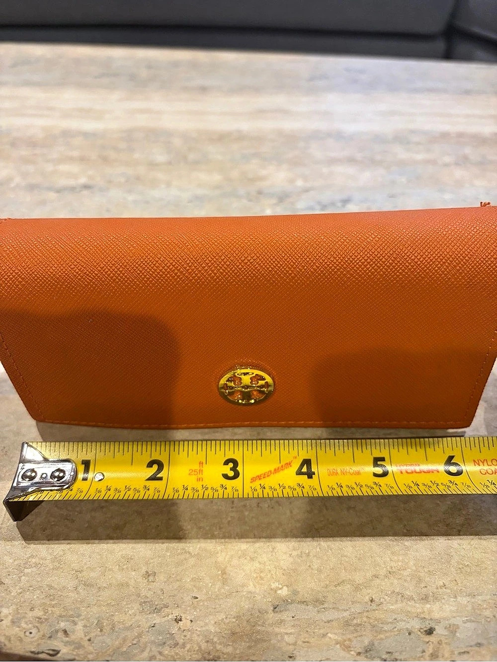 Tory Burch Robinson Saffiano Leather Flap Continental Sunglasses holder Orange